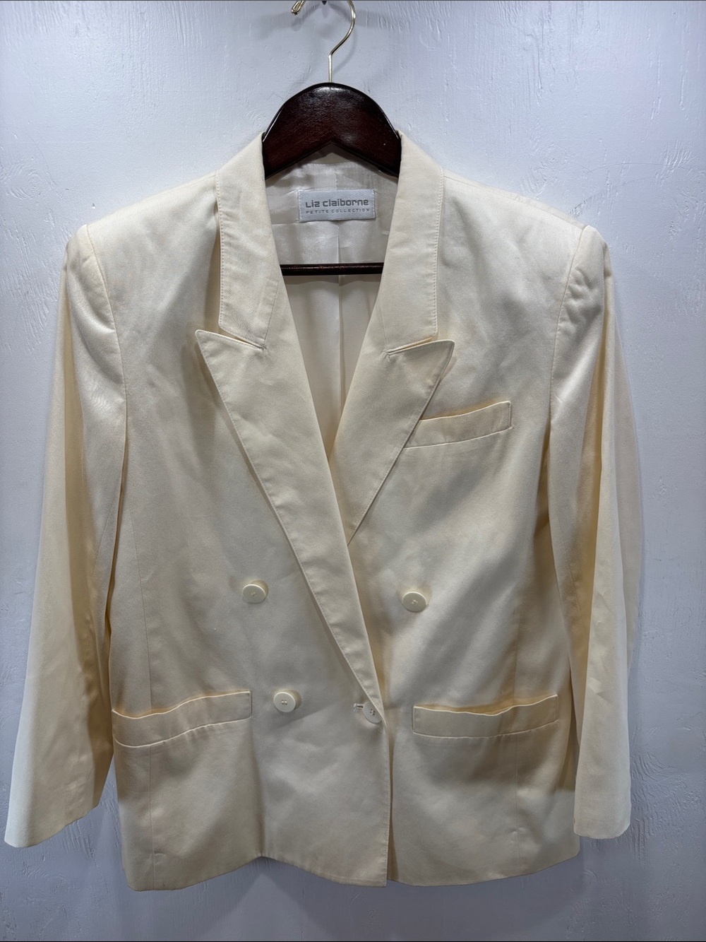 Liz Claiborne Vintage Cream Off-White Double-Breasted Blazer Petite Size 6 | 6P